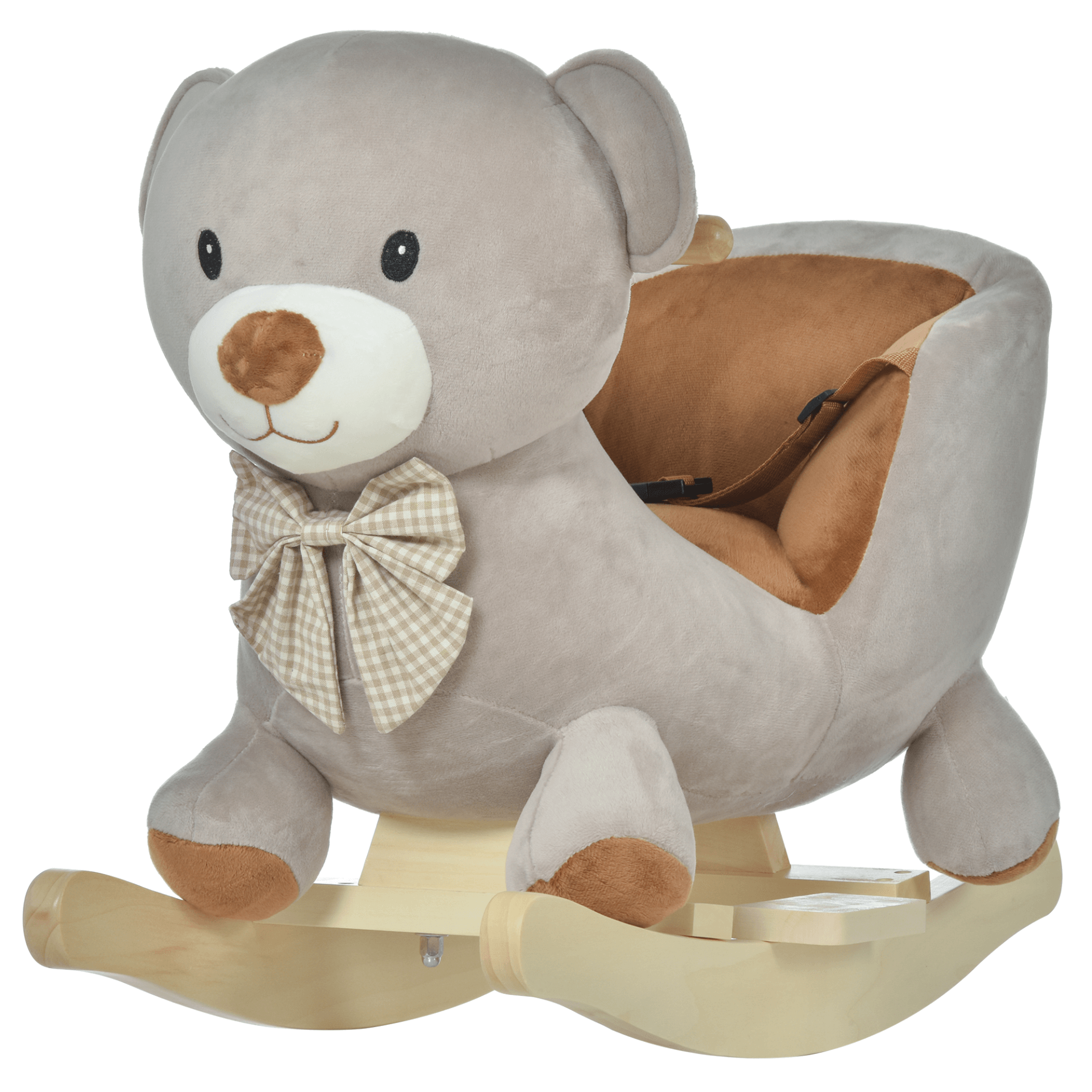 HOMCOM Kids Rocking Horse Plush Ride On Bear - Grey, Delight your toddler with the HOMCOM Rocking Horse Bear toy featuring a plush seat, safety belt, and playful sounds for endless fun!