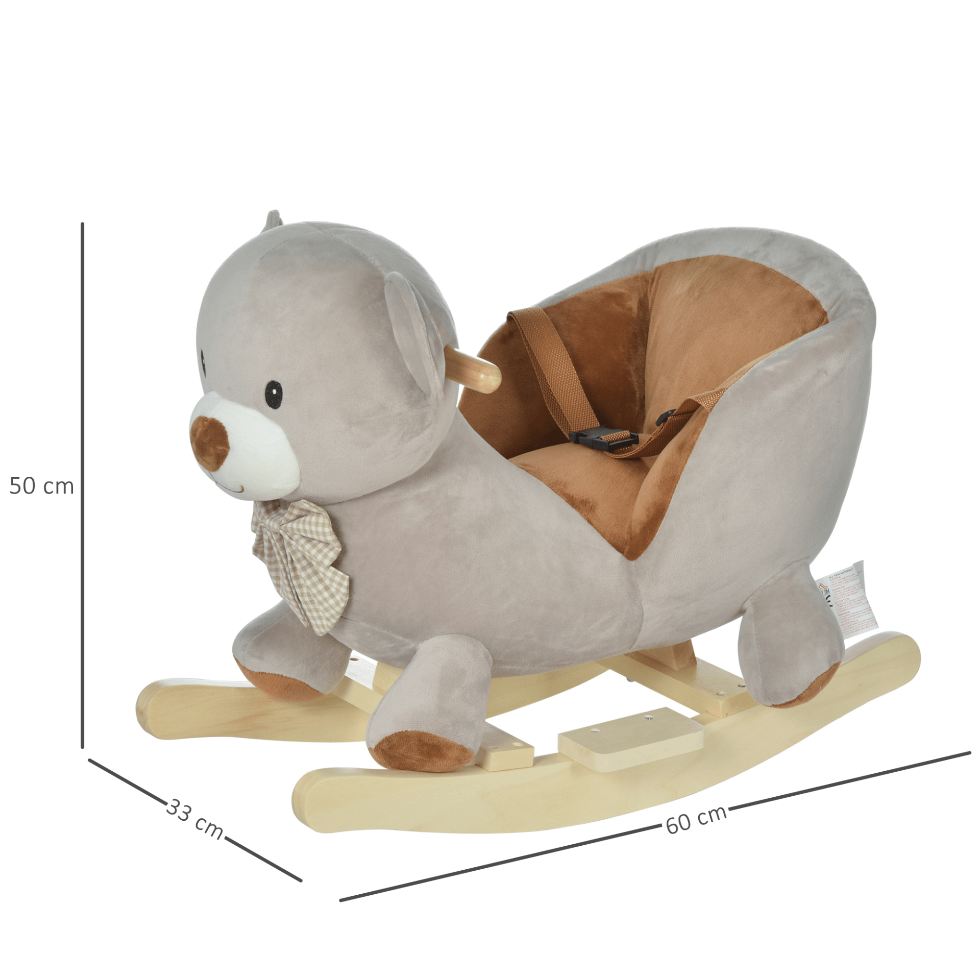 HOMCOM Kids Rocking Horse Plush Ride On Bear - Grey, Delight your toddler with the HOMCOM Rocking Horse Bear toy featuring a plush seat, safety belt, and playful sounds for endless fun!