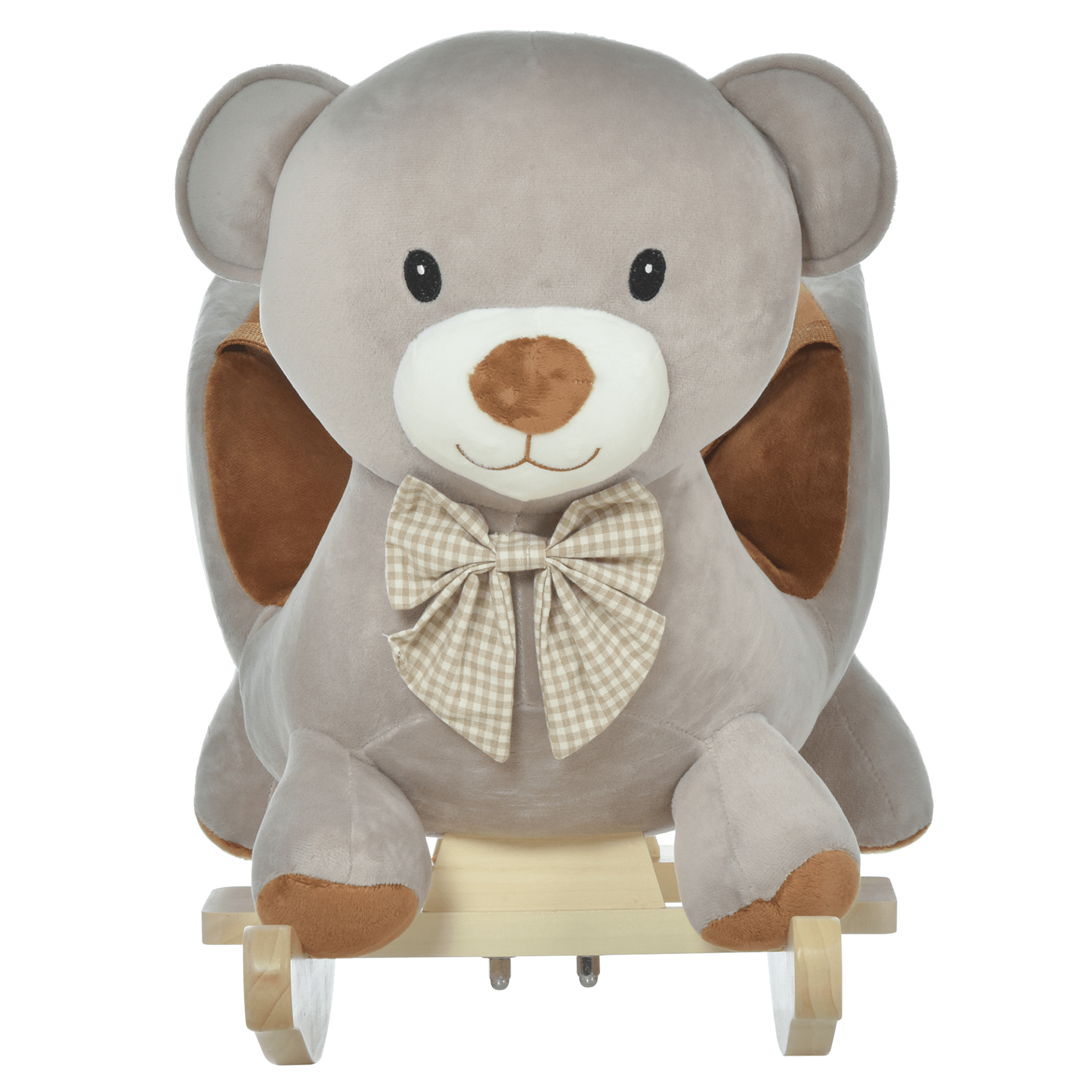 HOMCOM Kids Rocking Horse Plush Ride On Bear - Grey, Delight your toddler with the HOMCOM Rocking Horse Bear toy featuring a plush seat, safety belt, and playful sounds for endless fun!