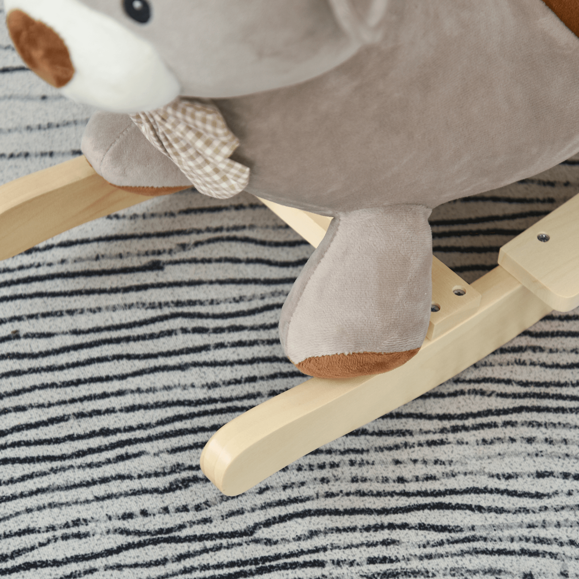 HOMCOM Kids Rocking Horse Plush Ride On Bear - Grey, Delight your toddler with the HOMCOM Rocking Horse Bear toy featuring a plush seat, safety belt, and playful sounds for endless fun!