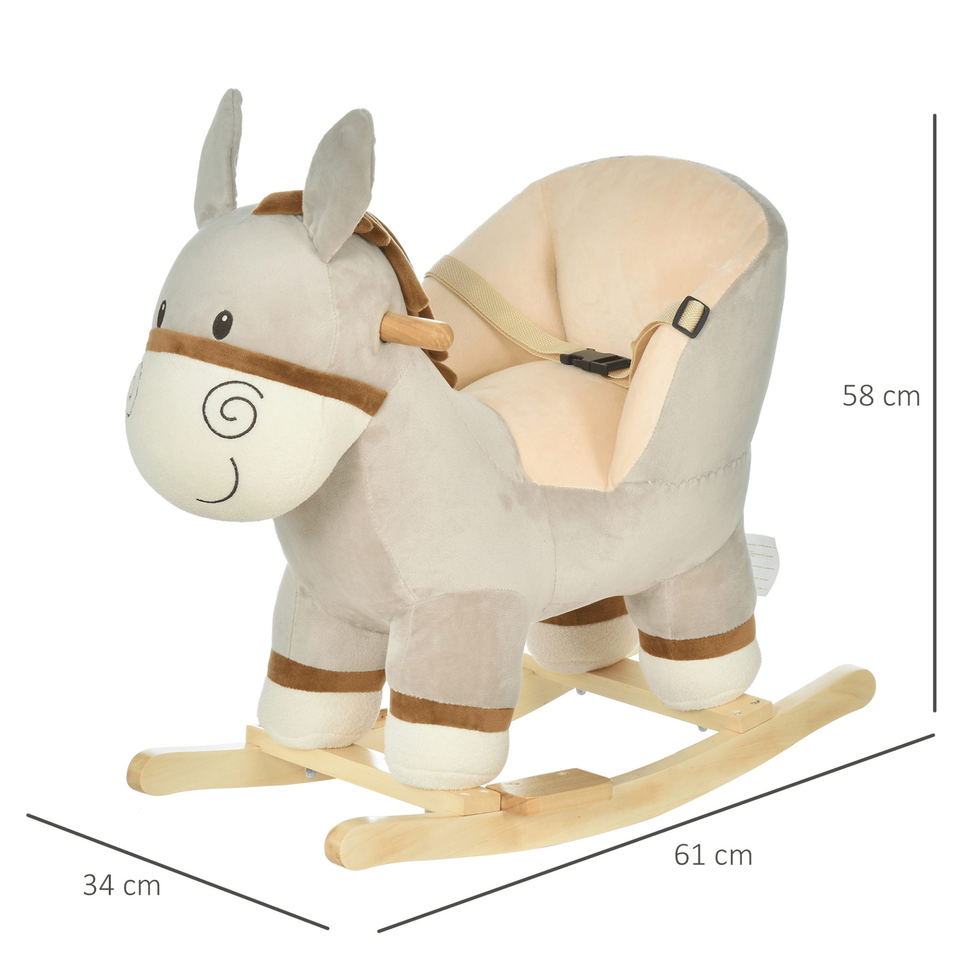 HOMCOM Plush Rocking Horse Donkey Ride-On Toy for Toddlers, Spark joy with the HOMCOM Plush Rocking Horse Donkey—features sound and safety belt, perfect for toddlers aged 18-36 months!