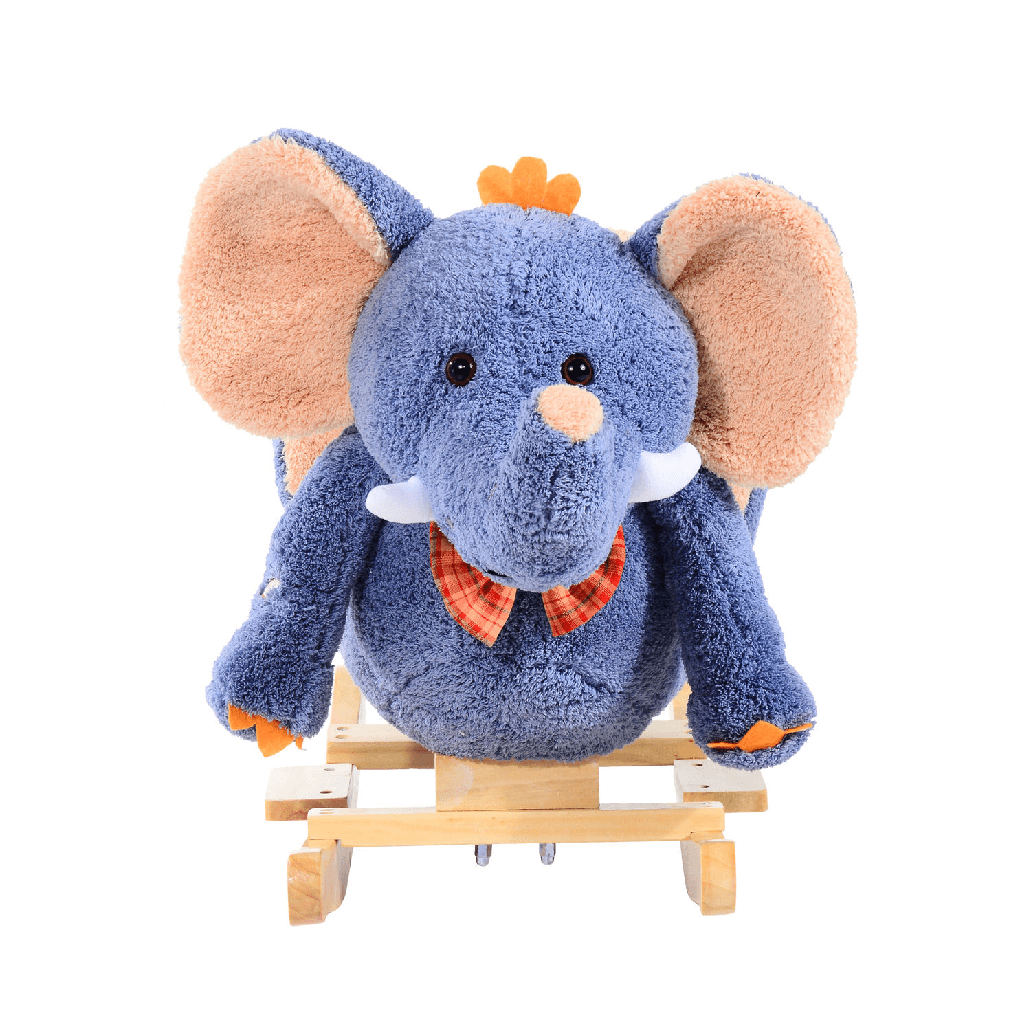 Plush Elephant Rocking Horse Toy with Sound | Blue, Delight your toddler with a plush elephant rocker that plays 32 nursery rhymes. Safe, comfy, and perfect as a gift for kids.