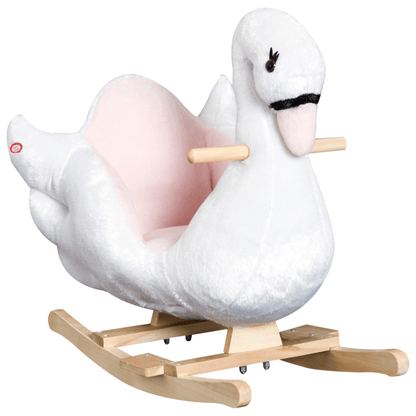 HOMCOM Plush Ride-On Swan Toy for Kids | Rocking Horse, Discover the HOMCOM Swan Rocking Horse—safe, sturdy, and fun! Perfect for imaginative play with music and a safety seat for your little one.