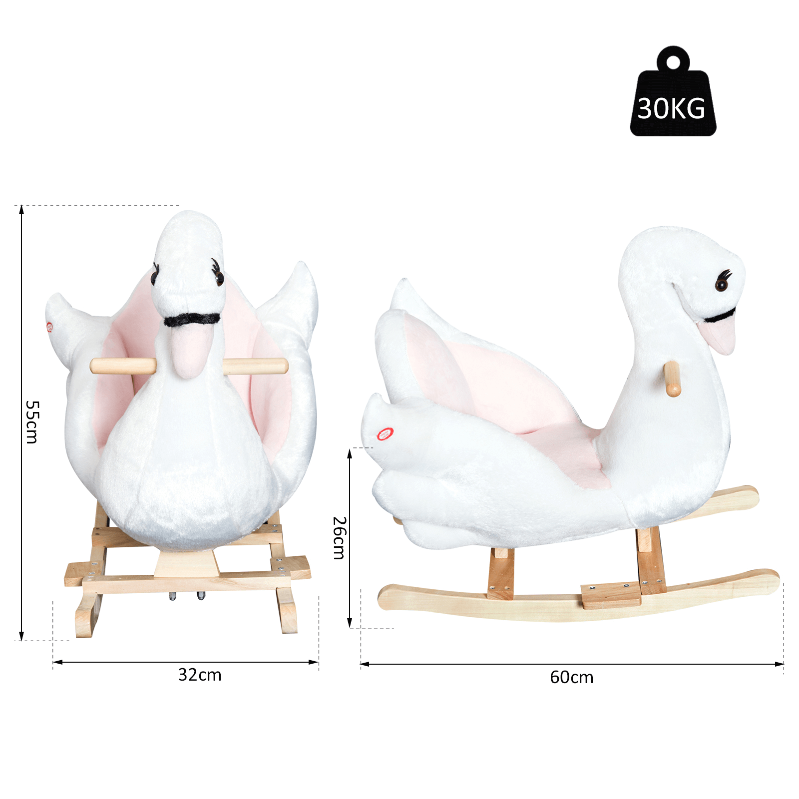 HOMCOM Plush Ride-On Swan Toy for Kids | Rocking Horse, Discover the HOMCOM Swan Rocking Horse—safe, sturdy, and fun! Perfect for imaginative play with music and a safety seat for your little one.