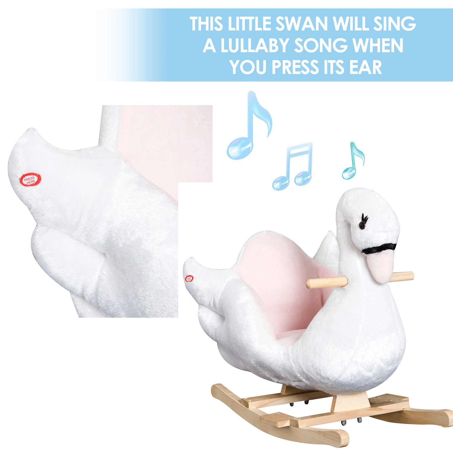 HOMCOM Plush Ride-On Swan Toy for Kids | Rocking Horse, Discover the HOMCOM Swan Rocking Horse—safe, sturdy, and fun! Perfect for imaginative play with music and a safety seat for your little one.