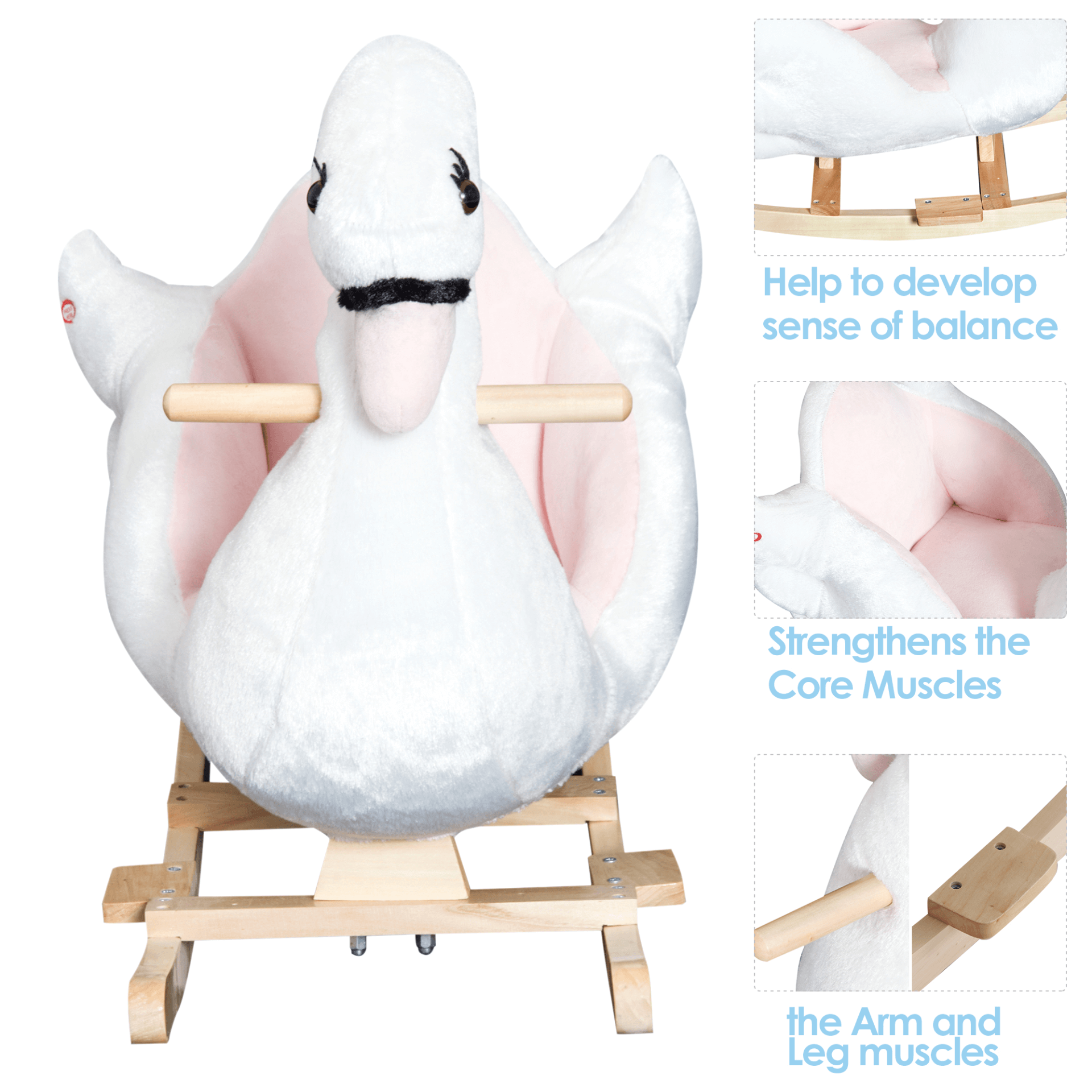 HOMCOM Plush Ride-On Swan Toy for Kids | Rocking Horse, Discover the HOMCOM Swan Rocking Horse—safe, sturdy, and fun! Perfect for imaginative play with music and a safety seat for your little one.