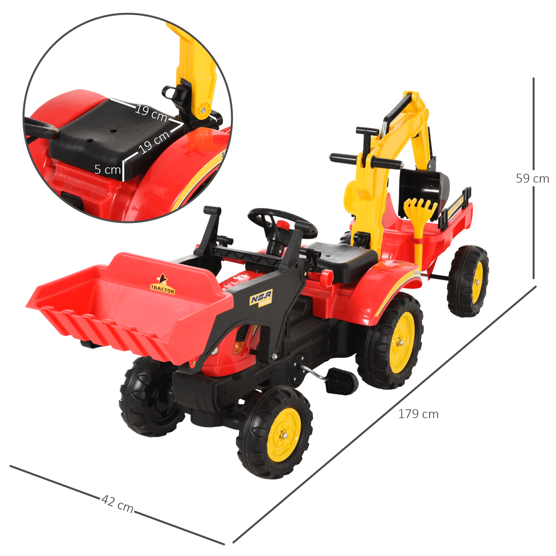 HOMCOM Kids Pedal Go Kart & Excavator Tractor Toy, Unleash adventure with HOMCOM's dual fun pedal go kart and excavator tractor for kids aged 3-6. Perfect for outdoor play!