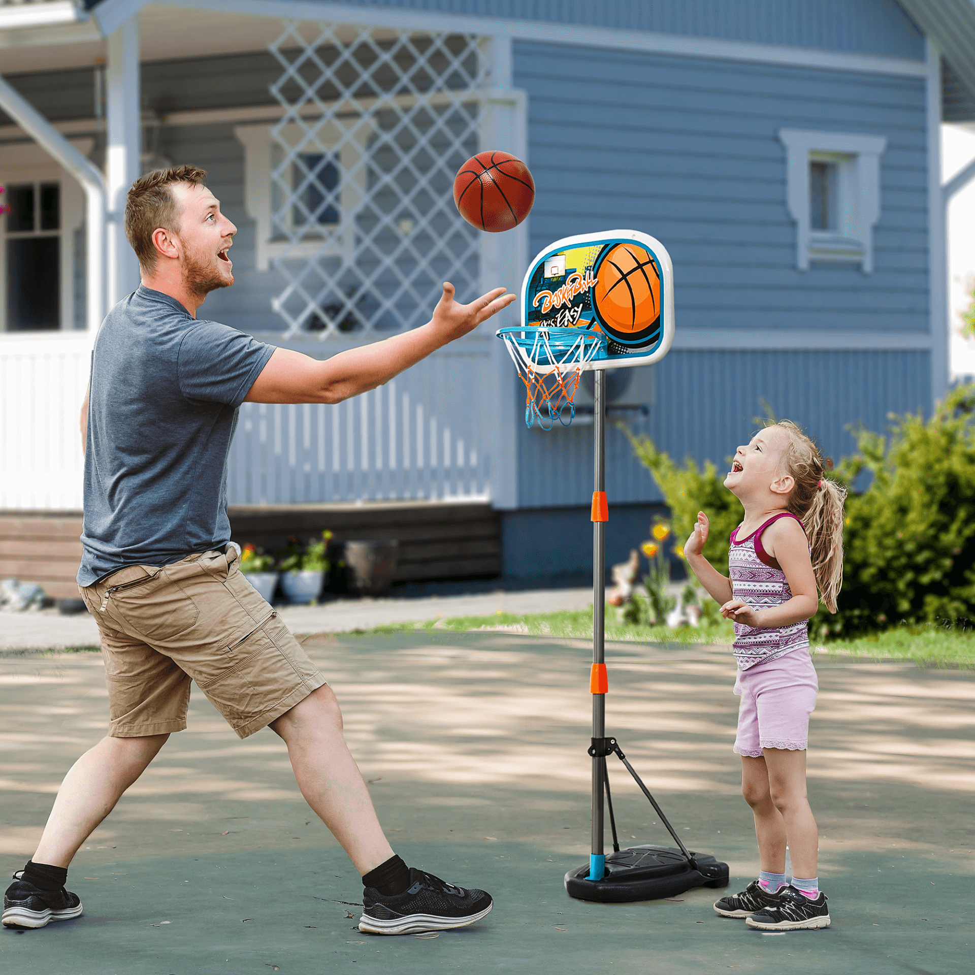 HOMCOM Adjustable Kids Basketball Hoop Set, Complete playset for ages 3-8. Adjustable hoop height, sturdy backboard, and includes ball & pump for indoor/outdoor fun!