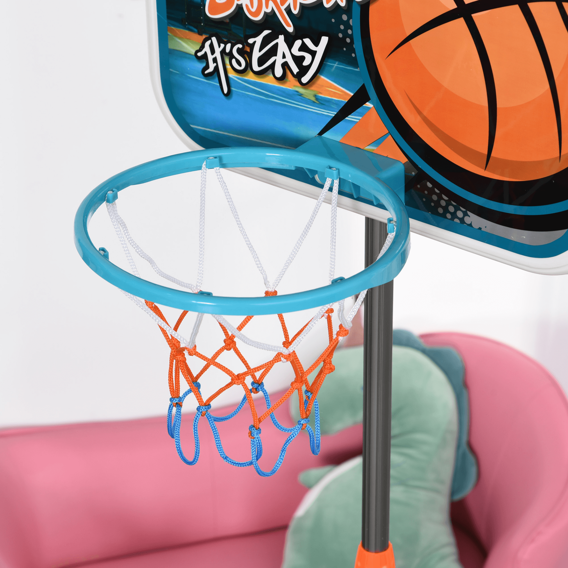 HOMCOM Adjustable Kids Basketball Hoop Set, Complete playset for ages 3-8. Adjustable hoop height, sturdy backboard, and includes ball & pump for indoor/outdoor fun!