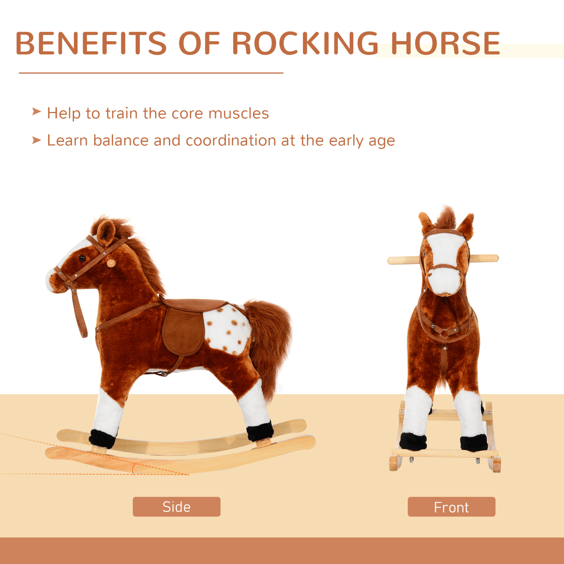 Kids Plush Rocking Horse - Real Sounds & Safe Grip, Delight your child with a plush rocking horse that features realistic sounds and a cuddly, secure design. Perfect gift for imaginative play!