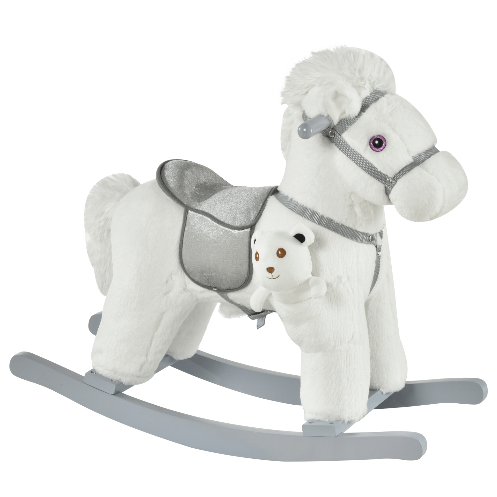 HOMCOM Kids Plush Ride-On Rocking Horse Toy, Discover fun with the HOMCOM Ride-On Rocking Horse! Ideal for toddlers, it features plush design and realistic sounds for imaginative playtime.