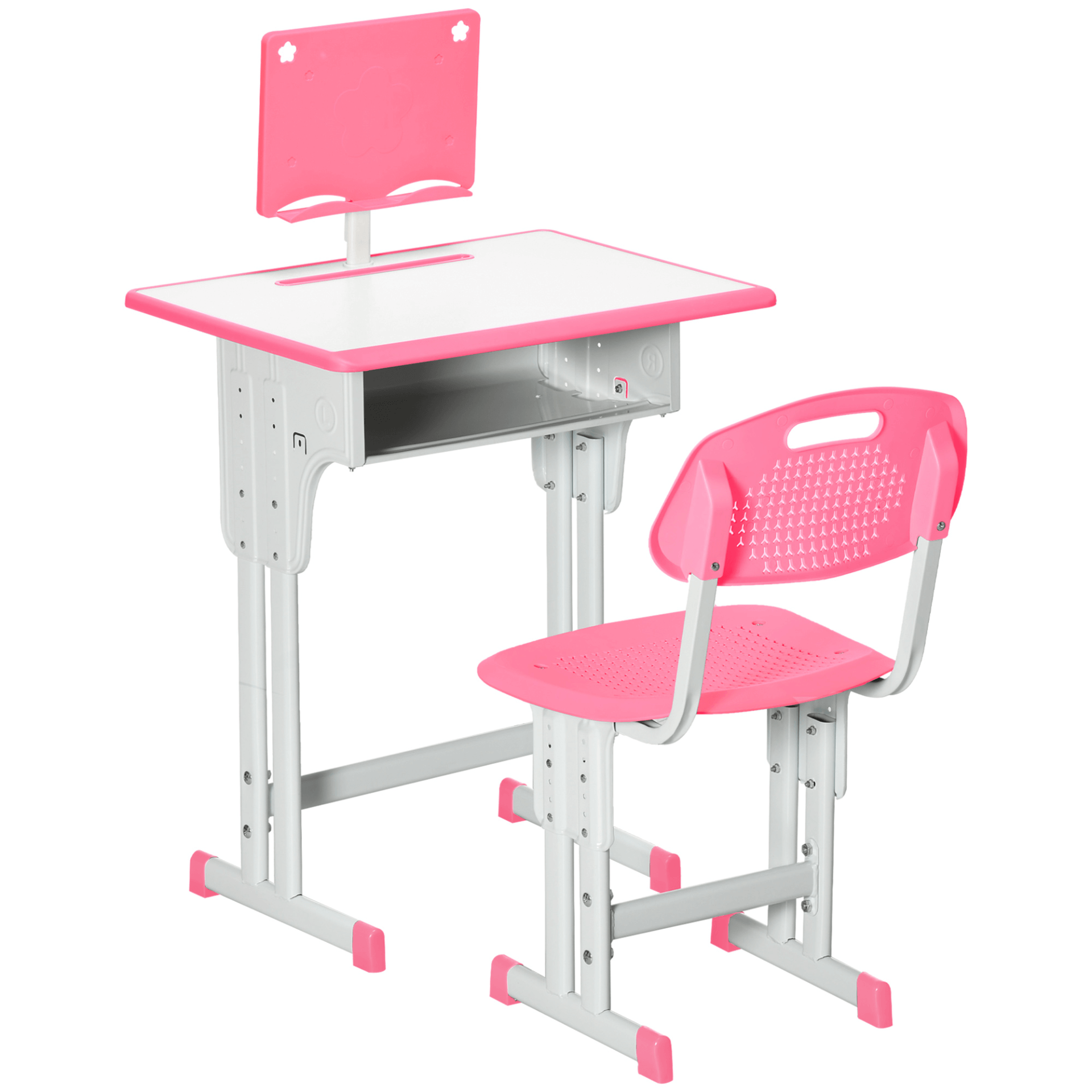 HOMCOM Adjustable Kids Desk & Chair Set - Pink, Transform your child's study space with this adjustable desk and chair set, perfect for ages 6-12, featuring a drawer and cup holder.