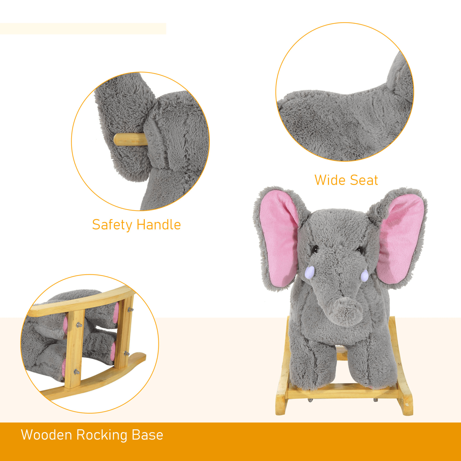 HOMCOM Kids Plush Rocking Horse - Grey Elephant Ride-On, Delight your toddler with the HOMCOM Rocking Horse! Soft, safe, and plays 32 nursery rhymes for endless musical fun.