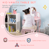 Pink Kids Dressing Table & Stool Vanity Set for Ages 3-6, Adorable and functional pink vanity set with mirror & drawer, designed for kids aged 3-6. Safe, durable, and adds charm to any room.