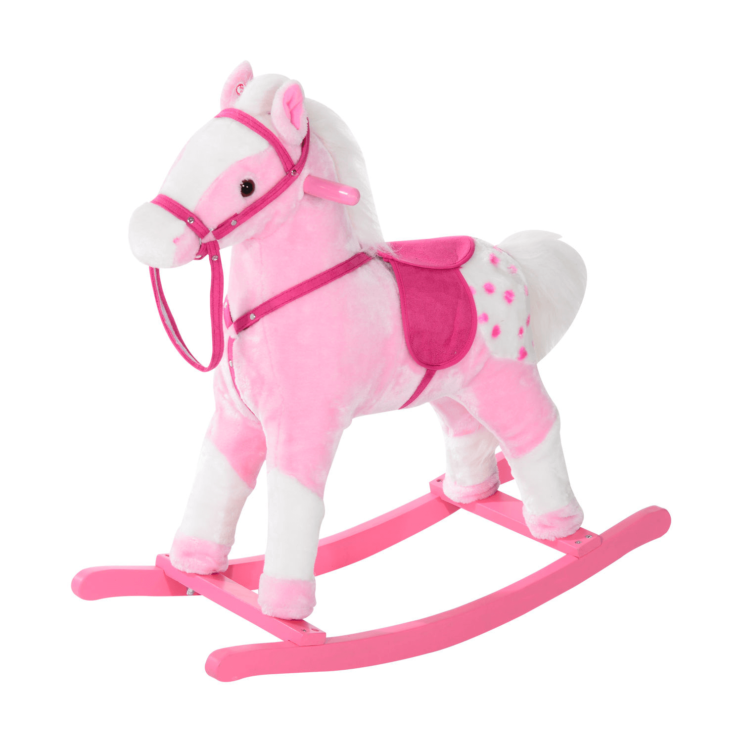 HOMCOM Pink Plush Rocking Horse for Kids Ages 3-6, Gift your child the joy of riding with this plush rocking horse featuring sound handle grip. Perfect for ages 3-6, it's fun and safe!