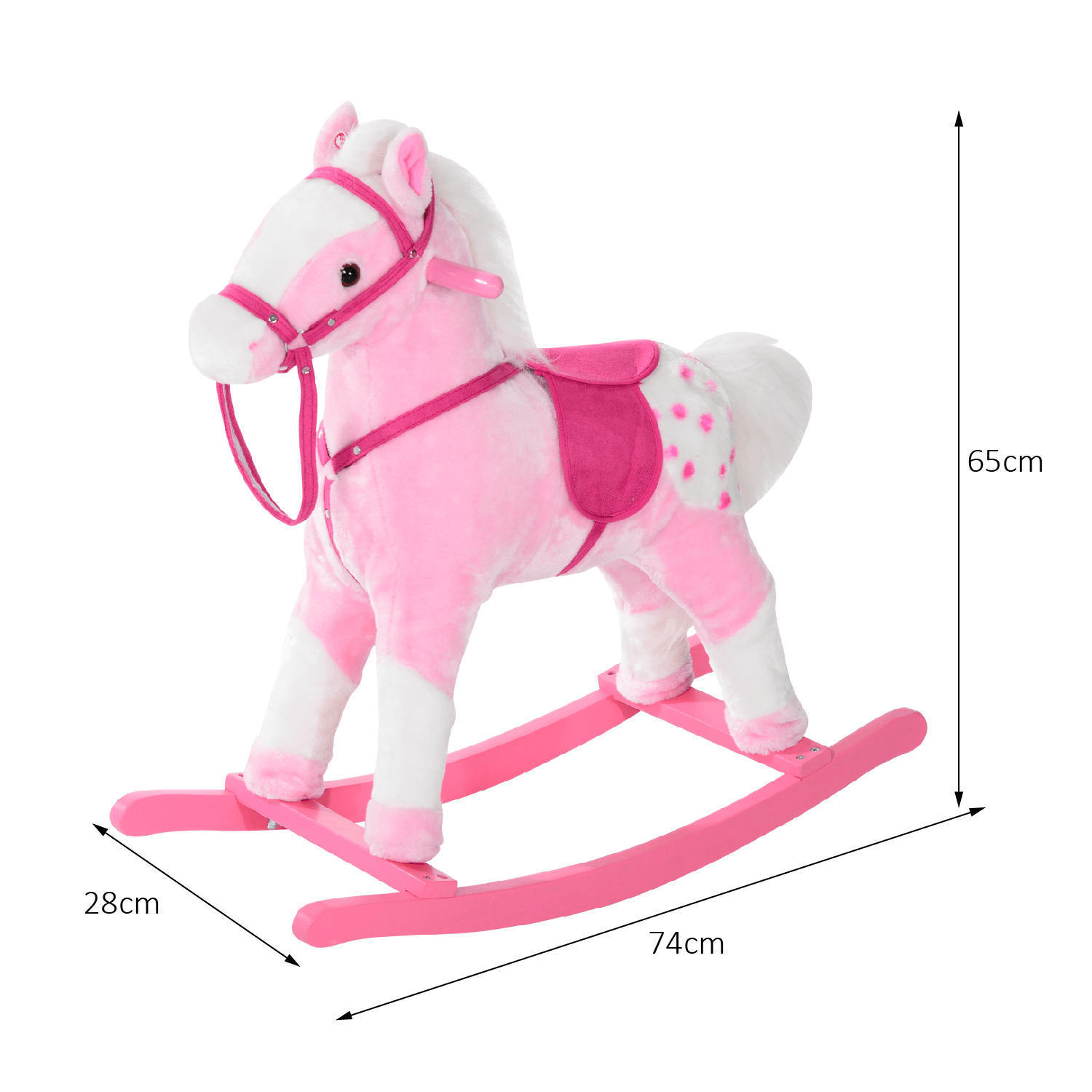 HOMCOM Pink Plush Rocking Horse for Kids Ages 3-6, Gift your child the joy of riding with this plush rocking horse featuring sound handle grip. Perfect for ages 3-6, it's fun and safe!