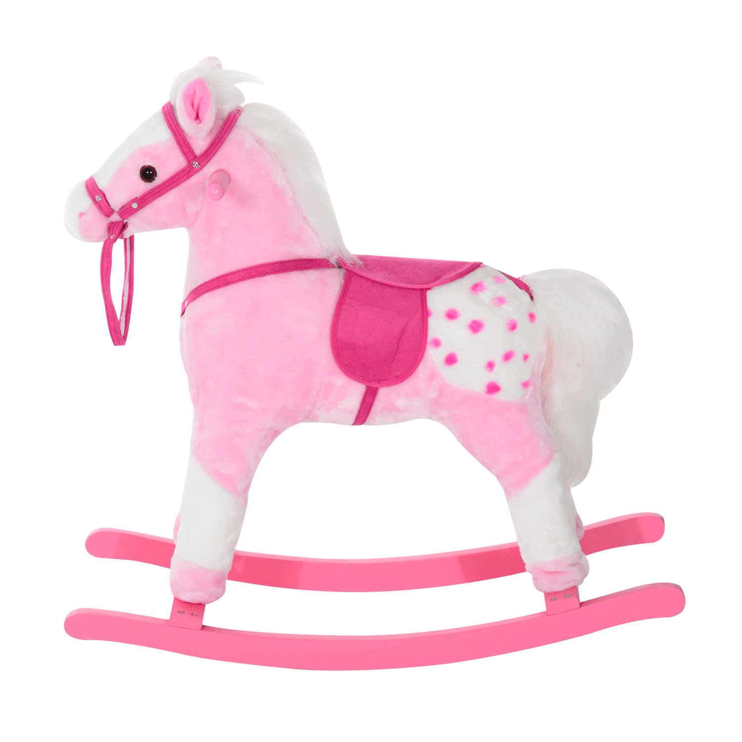 HOMCOM Pink Plush Rocking Horse for Kids Ages 3-6, Gift your child the joy of riding with this plush rocking horse featuring sound handle grip. Perfect for ages 3-6, it's fun and safe!