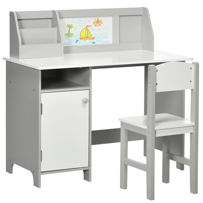 HOMCOM Kids Table and Chair Set - Grey Multi-Use Furniture, Delight your child with this grey table and chair set featuring a whiteboard surface and storage, perfect for play, study, or meals.