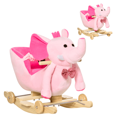 HOMCOM 2-in-1 Plush Baby Rocking Horse & Stroller, Enjoy playtime with the HOMCOM Plush Elephant Rocker! Features 32 songs, versatile 2-in-1 design, and fun for your little one.