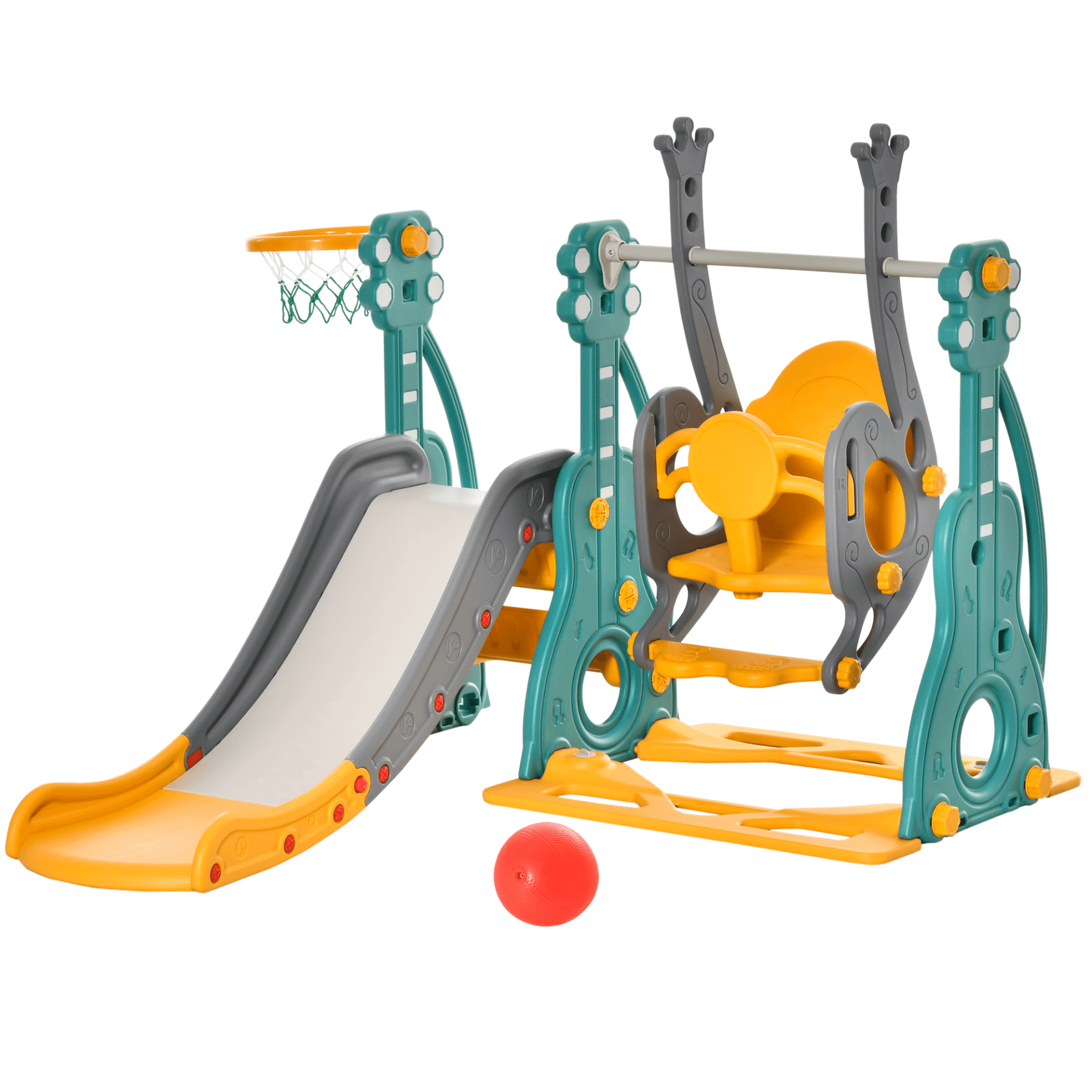 3-IN-1 Kids Playground Activity Center with Swing & Slide, 3-IN-1 Kids Activity Centre features a slide, adjustable swing, and basketball hoop for indoor/outdoor fun. Perfect for toddlers to enjoy hours of play!