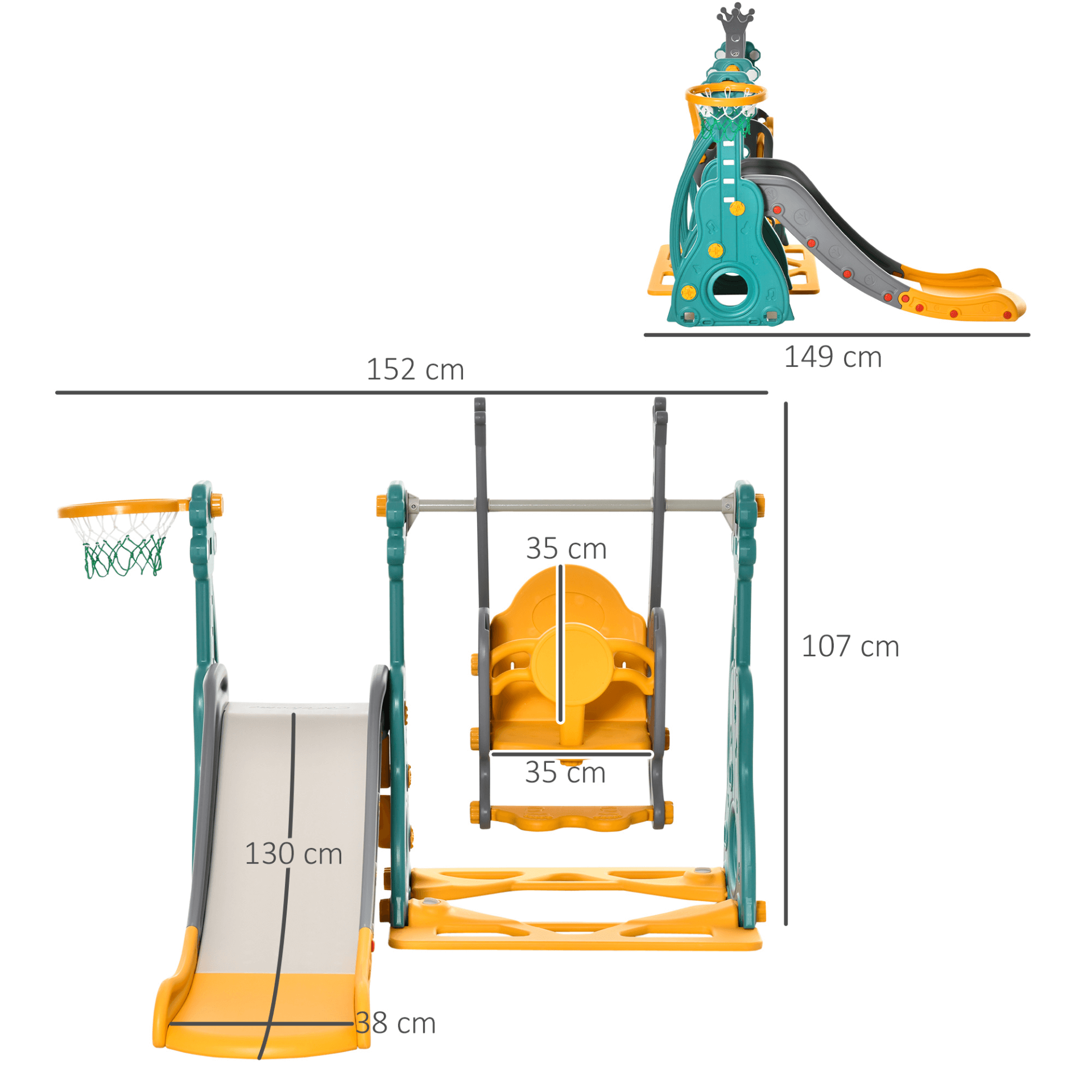 3-IN-1 Kids Playground Activity Center with Swing & Slide, 3-IN-1 Kids Activity Centre features a slide, adjustable swing, and basketball hoop for indoor/outdoor fun. Perfect for toddlers to enjoy hours of play!