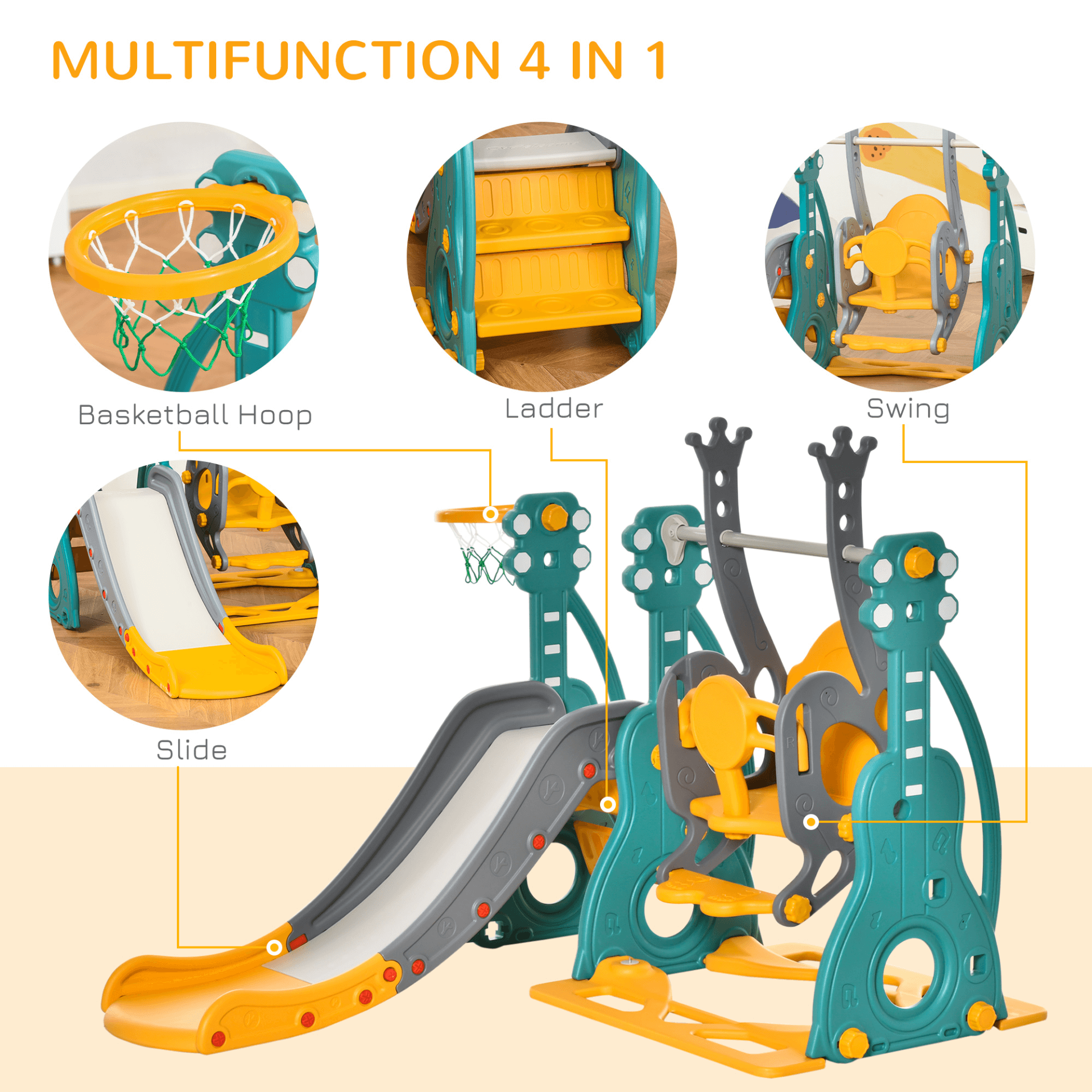 3-IN-1 Kids Playground Activity Center with Swing & Slide, 3-IN-1 Kids Activity Centre features a slide, adjustable swing, and basketball hoop for indoor/outdoor fun. Perfect for toddlers to enjoy hours of play!