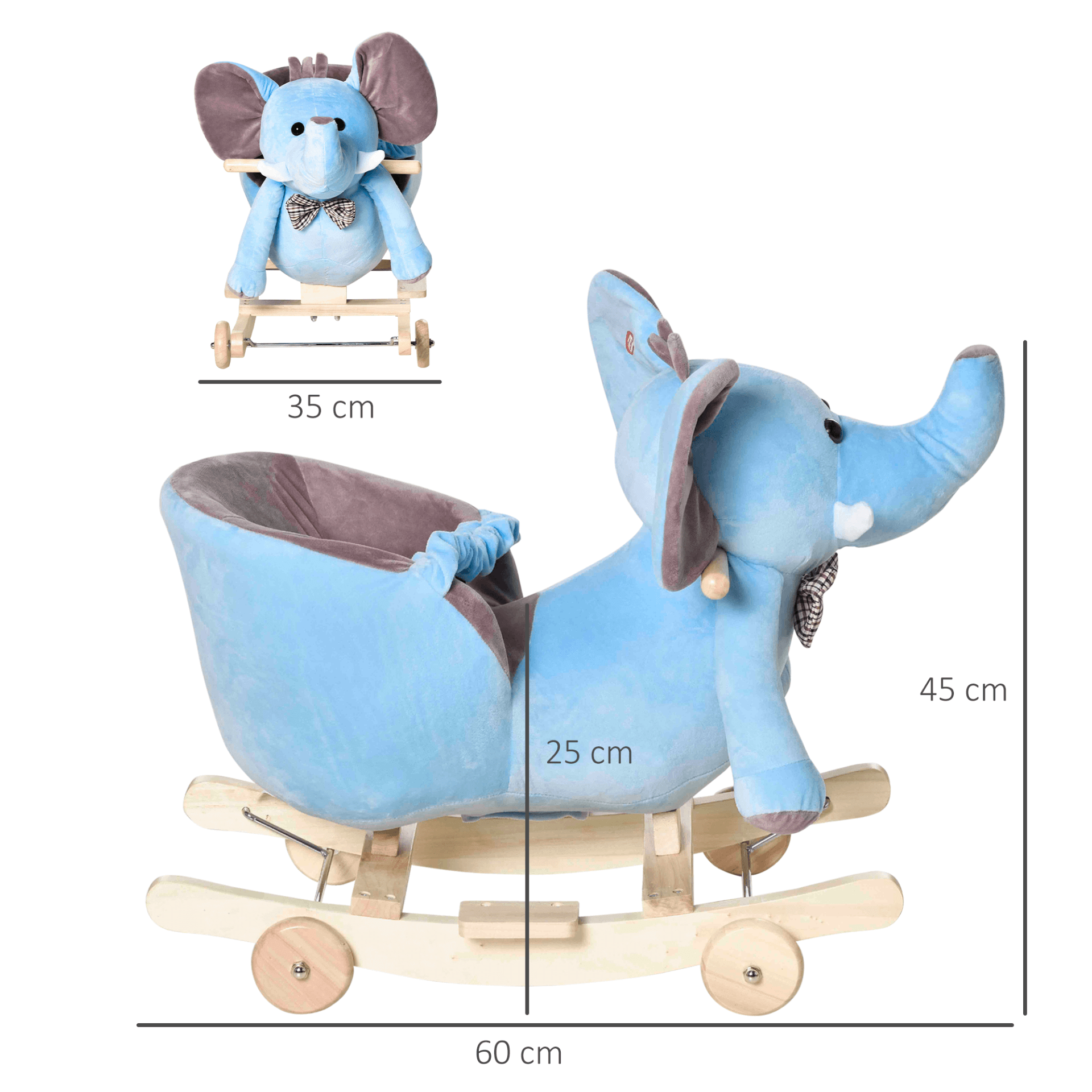 HOMCOM 2-In-1 Plush Baby Ride-On Elephant Toy, Enjoy playtime with the HOMCOM 2-In-1 Plush Ride-On Elephant, featuring rocking fun and a stroller option, plus 32 delightful songs!