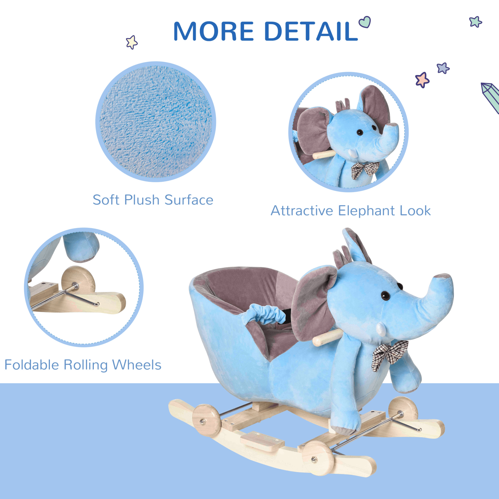 HOMCOM 2-In-1 Plush Baby Ride-On Elephant Toy, Enjoy playtime with the HOMCOM 2-In-1 Plush Ride-On Elephant, featuring rocking fun and a stroller option, plus 32 delightful songs!