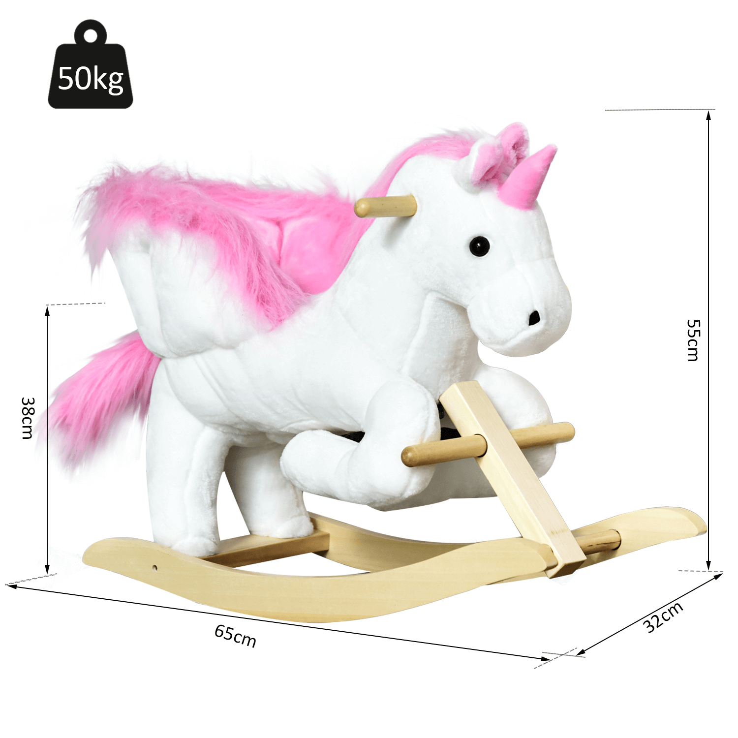 Kids Unicorn Rocking Horse Toy with Music, Enchant playtime with a sturdy, musical unicorn rocking horse for kids, ages 18+ months. Durable wood, soft plush, magical fun.