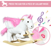 Kids Unicorn Rocking Horse Toy with Music, Enchant playtime with a sturdy, musical unicorn rocking horse for kids, ages 18+ months. Durable wood, soft plush, magical fun.