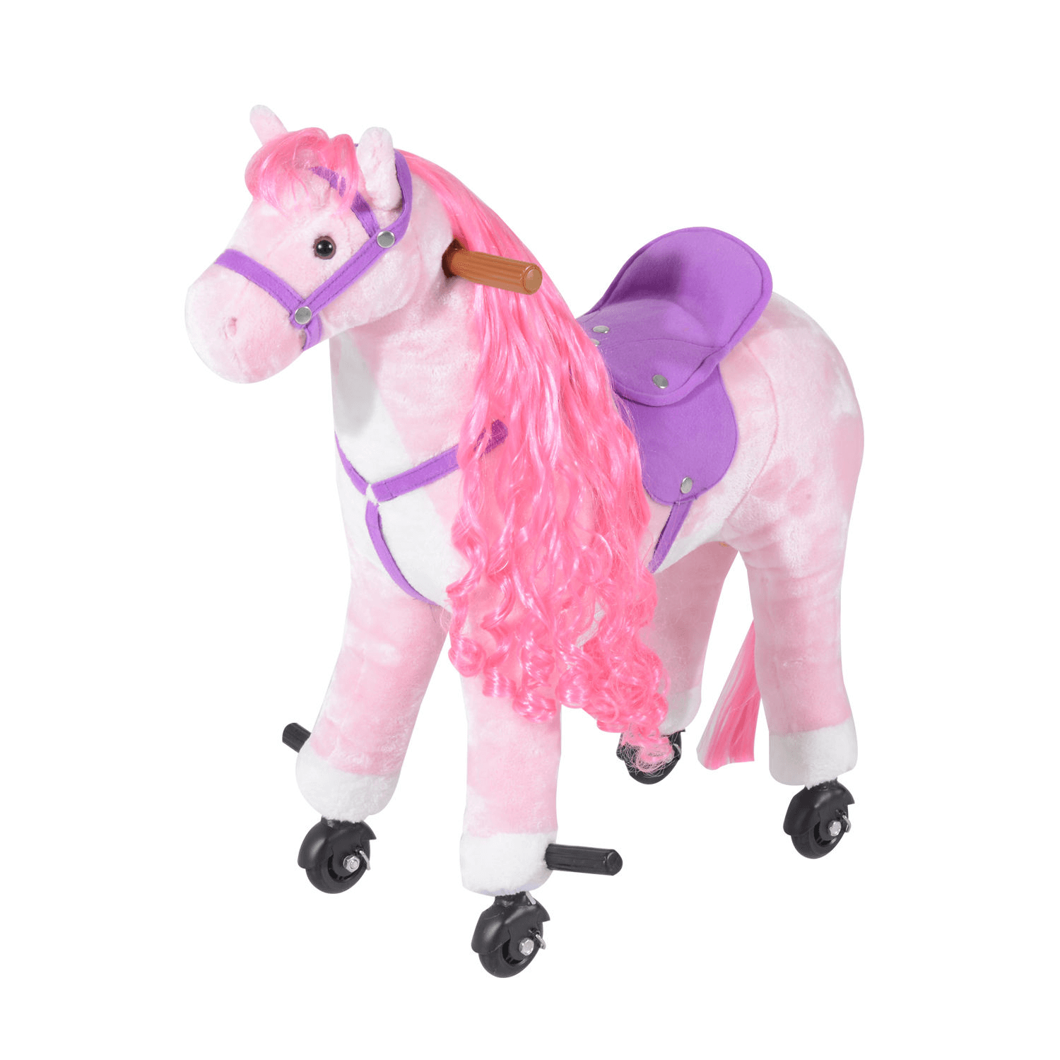 HOMCOM Kids Plush Ride On Horse Toy - Pink, Experience fun with the interactive HOMCOM horse toy! Safe, sound-enabled, and perfect for kids ages 3+, it moves with your child's momentum.