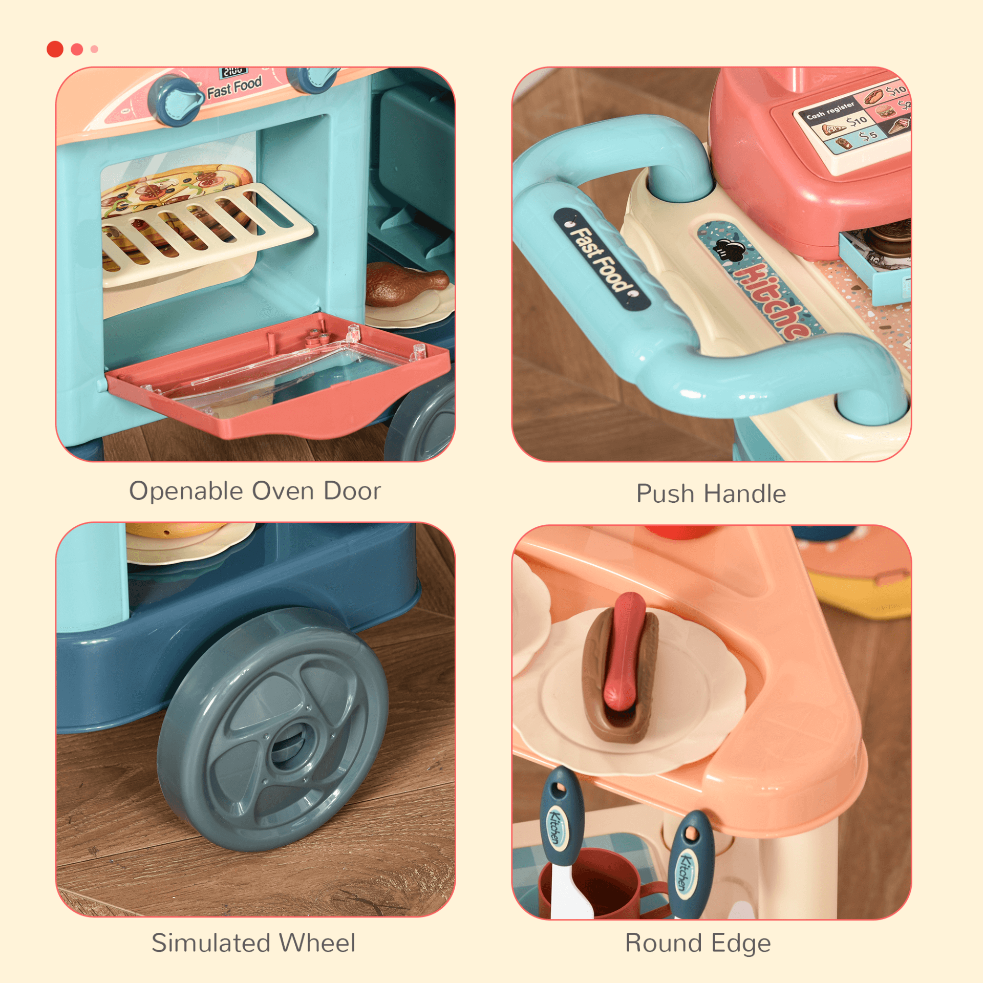 50-Piece Kids Kitchen Playset with Cash Register, Inspire hours of fun with our 50-piece fast food trolley playset. Perfect for children aged 3-6, includes cash register, pretend play food, and more.