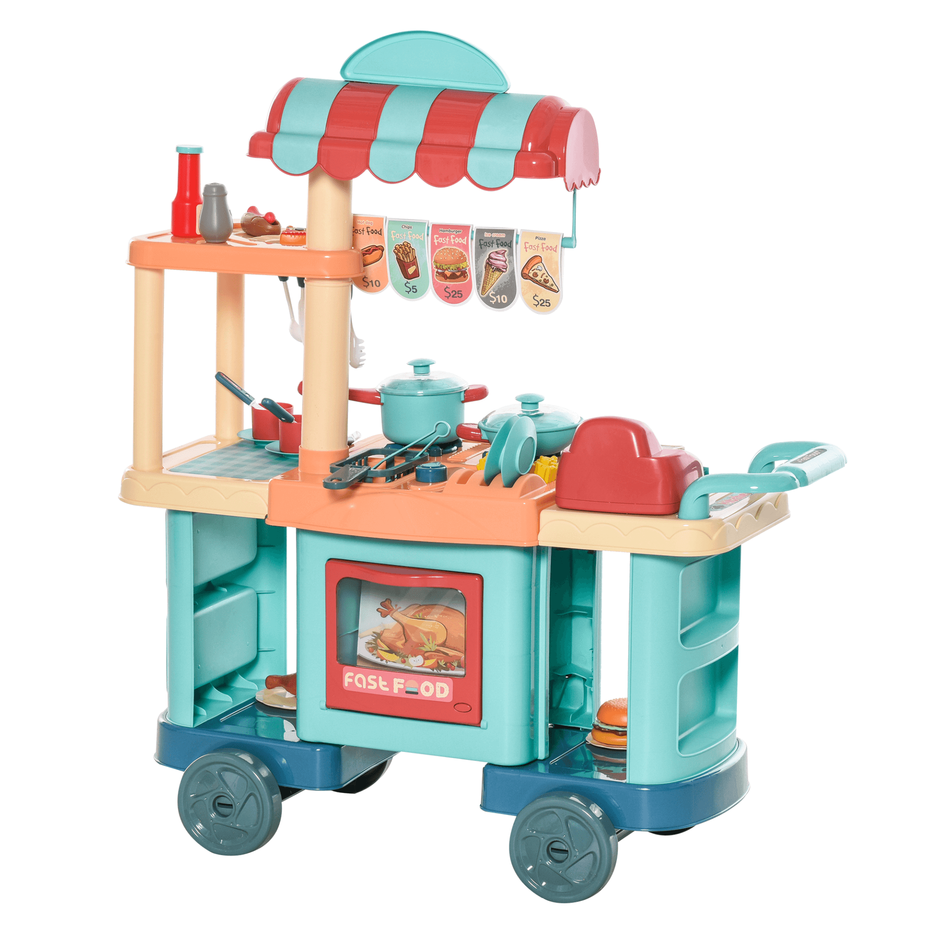 50-Piece Kids Kitchen Playset with Cash Register, Inspire hours of fun with our 50-piece fast food trolley playset. Perfect for children aged 3-6, includes cash register, pretend play food, and more.