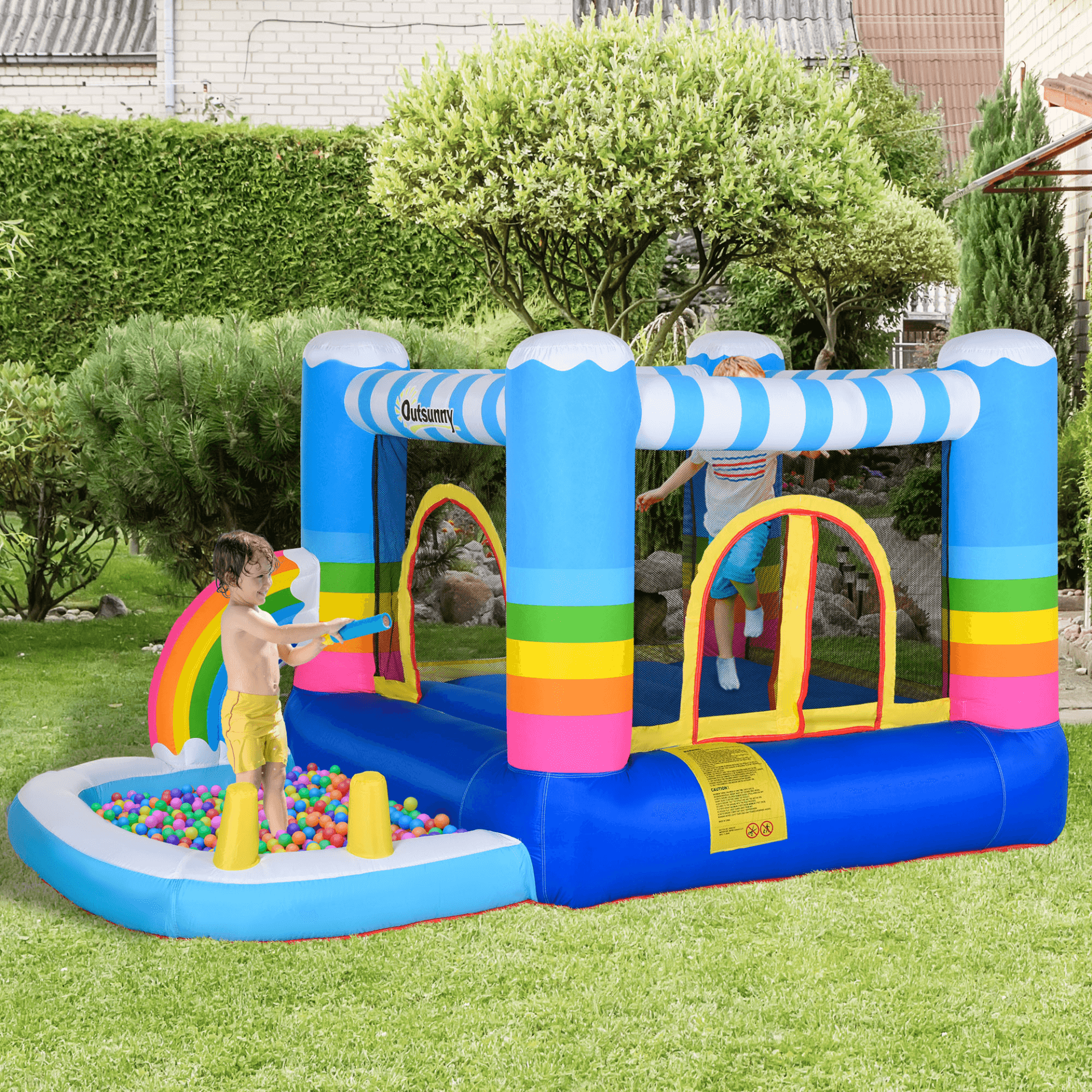 Rainbow Bouncy Castle & Pool for Kids 3-8 | Outdoor Fun, Discover the joy of outdoor play with the Rainbow Bouncy Castle & Pool House! Perfect for kids aged 3-8, it's safe, vibrant, and ensures endless fun.