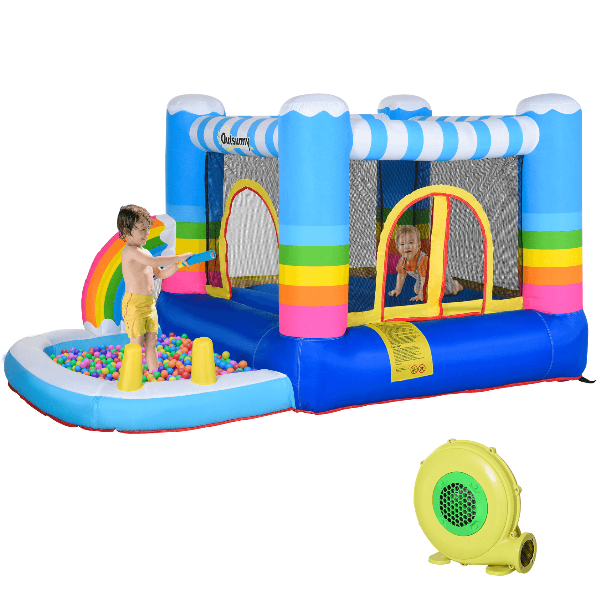 Rainbow Bouncy Castle & Pool for Kids 3-8 | Outdoor Fun, Discover the joy of outdoor play with the Rainbow Bouncy Castle & Pool House! Perfect for kids aged 3-8, it's safe, vibrant, and ensures endless fun.