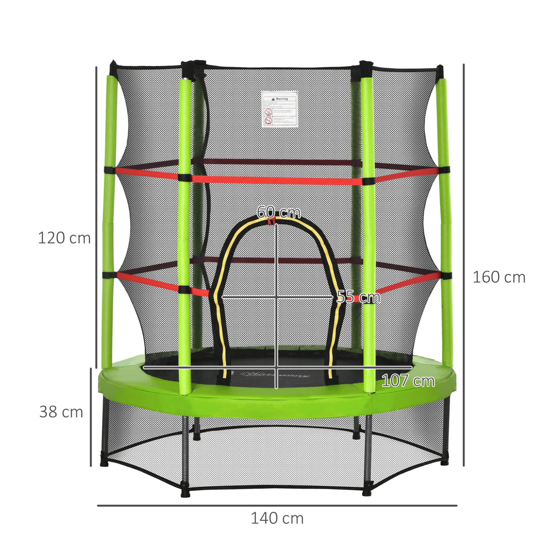 4.6FT Kids Trampoline with Safety Net – Ages 3-6, Green, Boost fun and safety with the 4.6FT Kids Trampoline. Features sturdy metal tubes, high-density bungee cords, and thick outer edge.