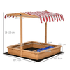 Kids Wooden Sandbox with Adjustable Canopy, Sturdy wooden sandbox for kids with adjustable canopy, bottom liner, and plastic basins. Ideal for outdoor sand play for ages 3-7. Protects from sun and rain.