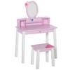 Kids Wooden Dressing Table Set - Pink, Fulfill your child's dreams with this adorable Kids Wooden Dressing Table and Stool Set in pink. Safe, high-quality materials with rounded edges.