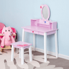 Kids Wooden Dressing Table Set - Pink, Fulfill your child's dreams with this adorable Kids Wooden Dressing Table and Stool Set in pink. Safe, high-quality materials with rounded edges.