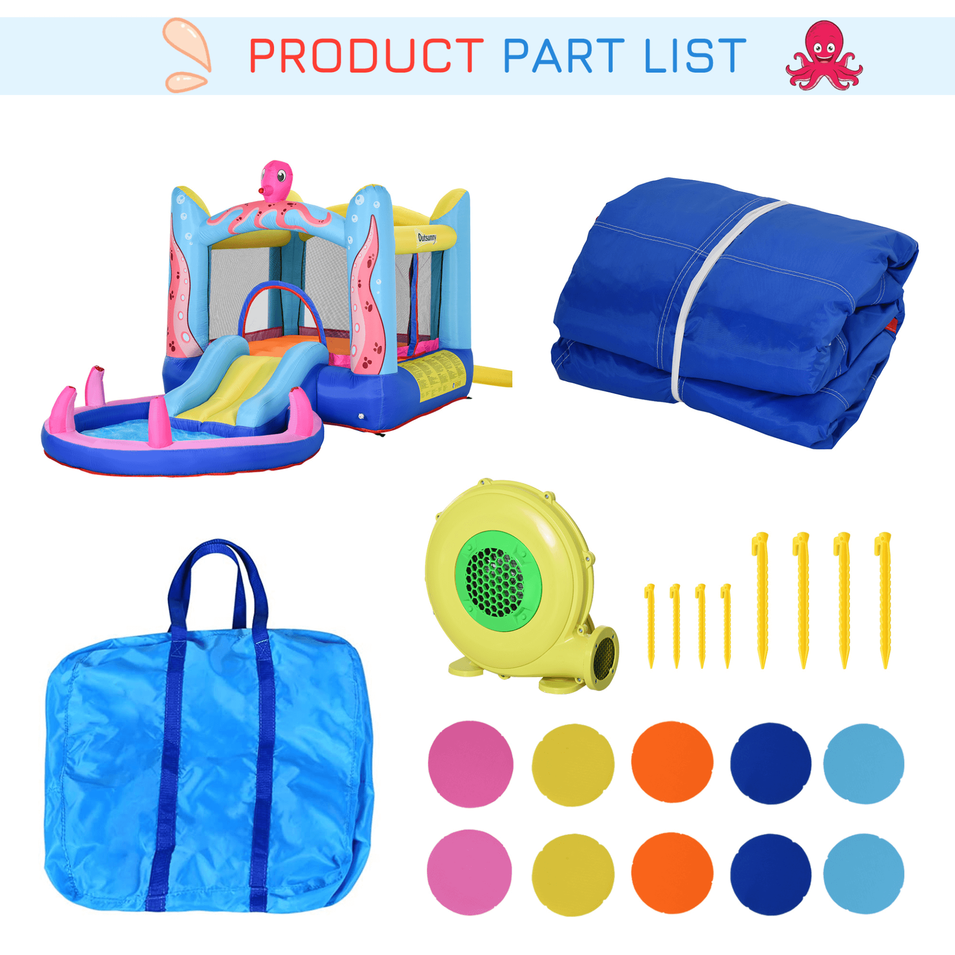 3-in-1 Kids Bouncy Castle: Octopus Fun!, Dive into fun with our Octopus 3-in-1 Bouncy Castle for kids! Features a trampoline, slide, and water pool for endless play.