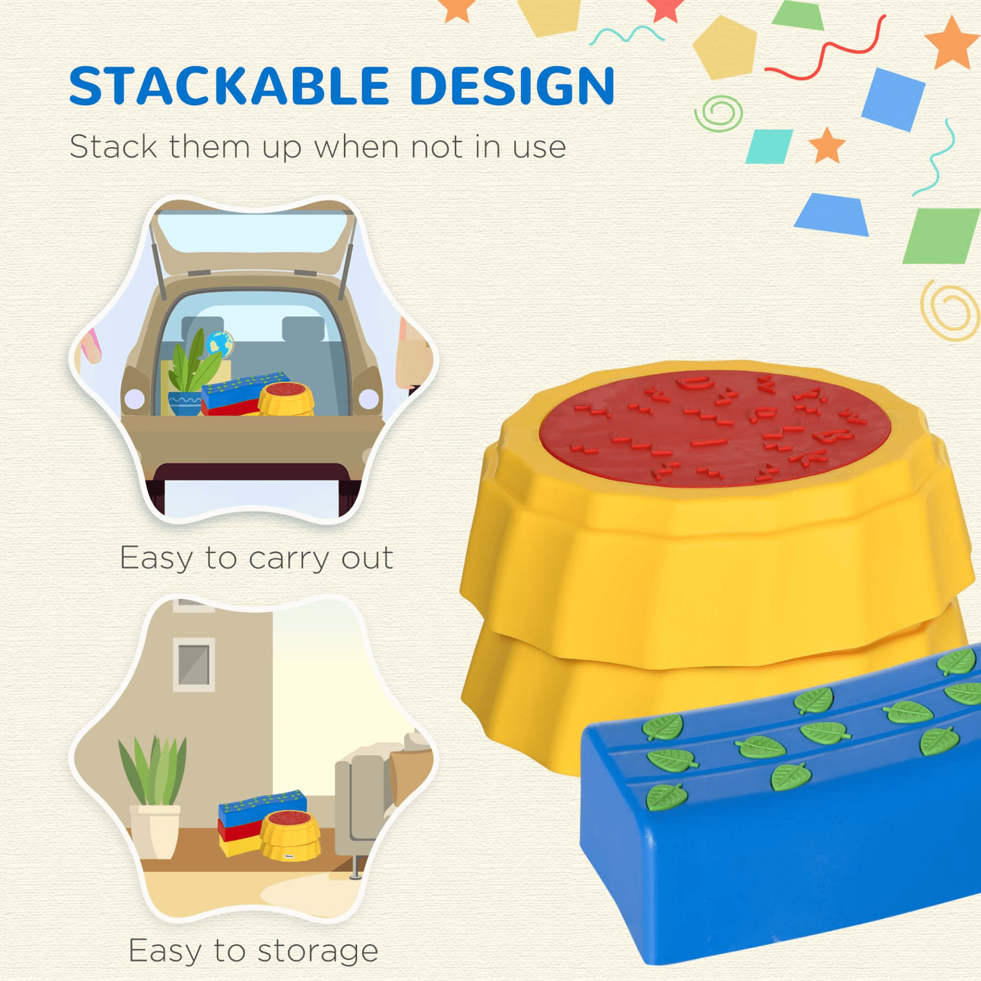 Stepping Stones & Balance Beam for Kids - Non-Slip & Stack, Enhance toddler coordination with our non-slip, stackable balance beam and stepping stones set. Build motor skills with durable and space-saving design.