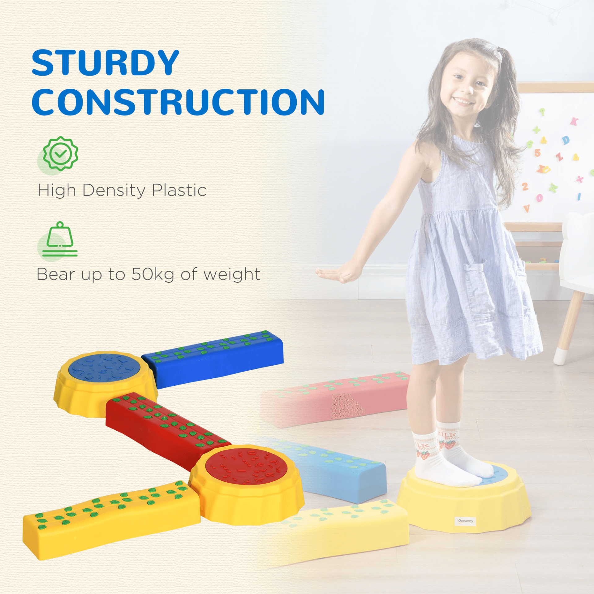 Stepping Stones & Balance Beam for Kids - Non-Slip & Stack, Enhance toddler coordination with our non-slip, stackable balance beam and stepping stones set. Build motor skills with durable and space-saving design.