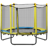 Kids 4.6FT Trampoline with Safety Enclosure - Yellow, Secure indoor/outdoor trampoline for kids ages 1-10. Thick-padded poles, safety netting, and bungee design ensure safe play.