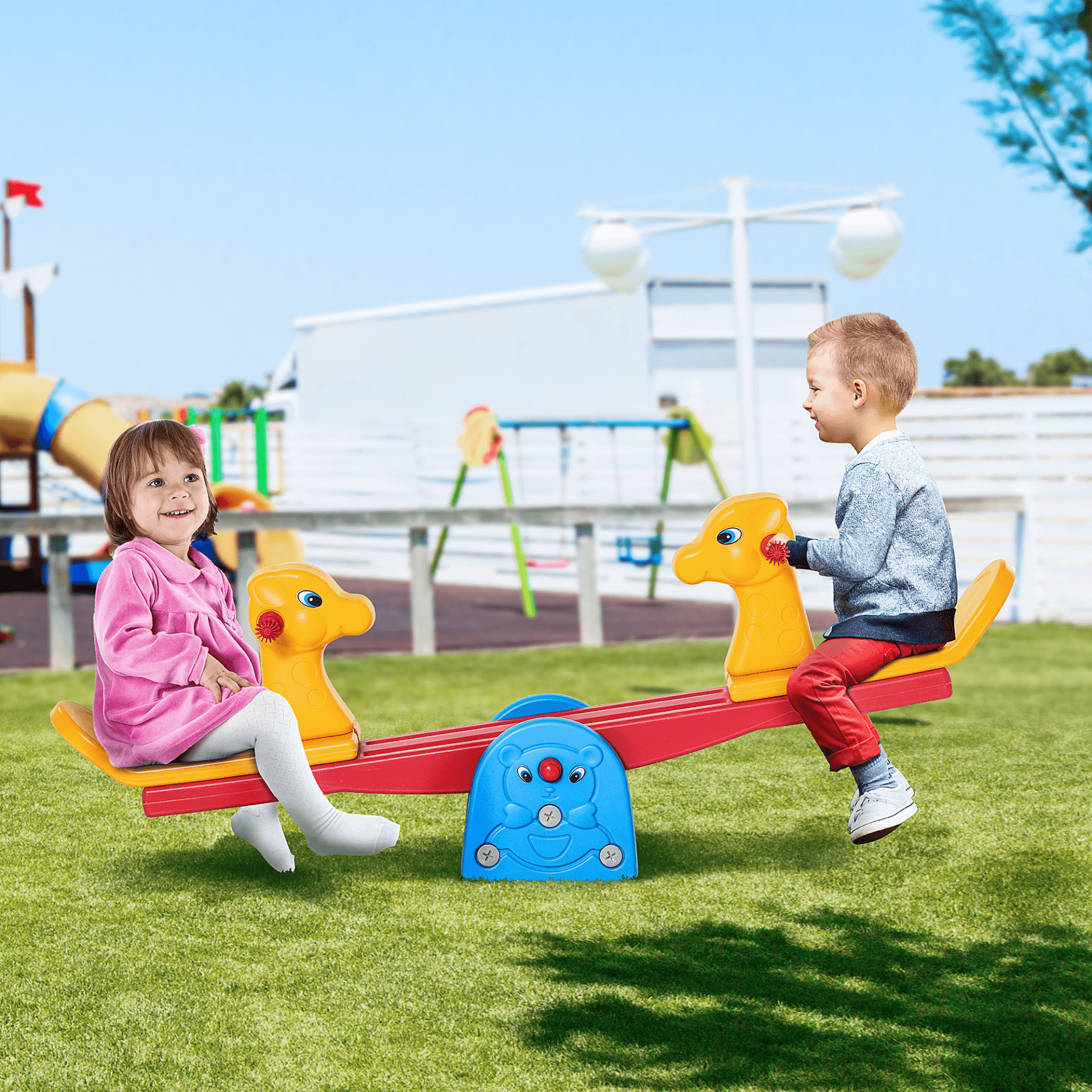 Kids Seesaw - Safe Teeter Totter for Ages 1-4, Discover endless fun with HOMCOM Kids Seesaw. Safe and engaging animal design, easy-grip handles, perfect for indoor and outdoor play. Ideal for ages 1-4.