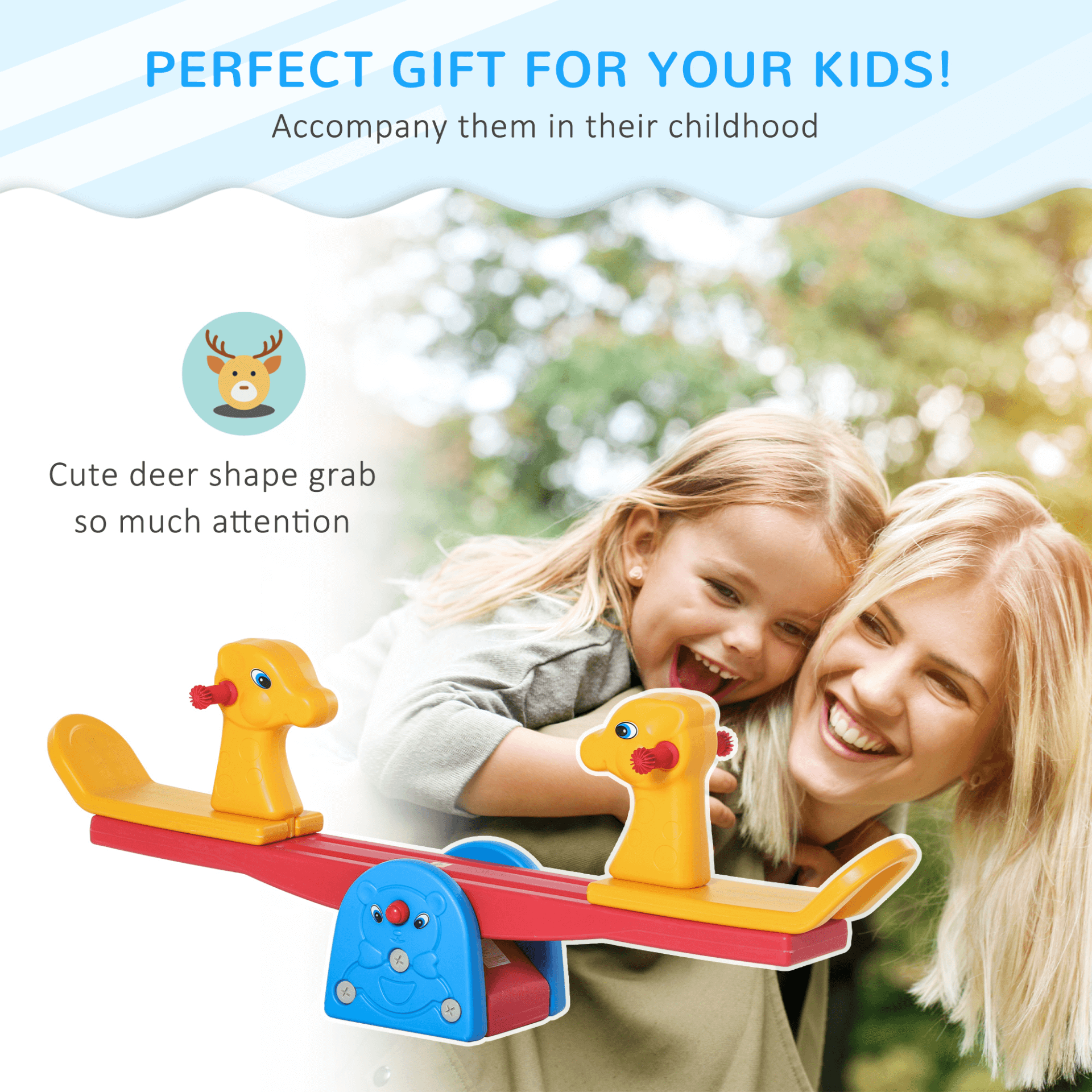 Kids Seesaw - Safe Teeter Totter for Ages 1-4, Discover endless fun with HOMCOM Kids Seesaw. Safe and engaging animal design, easy-grip handles, perfect for indoor and outdoor play. Ideal for ages 1-4.