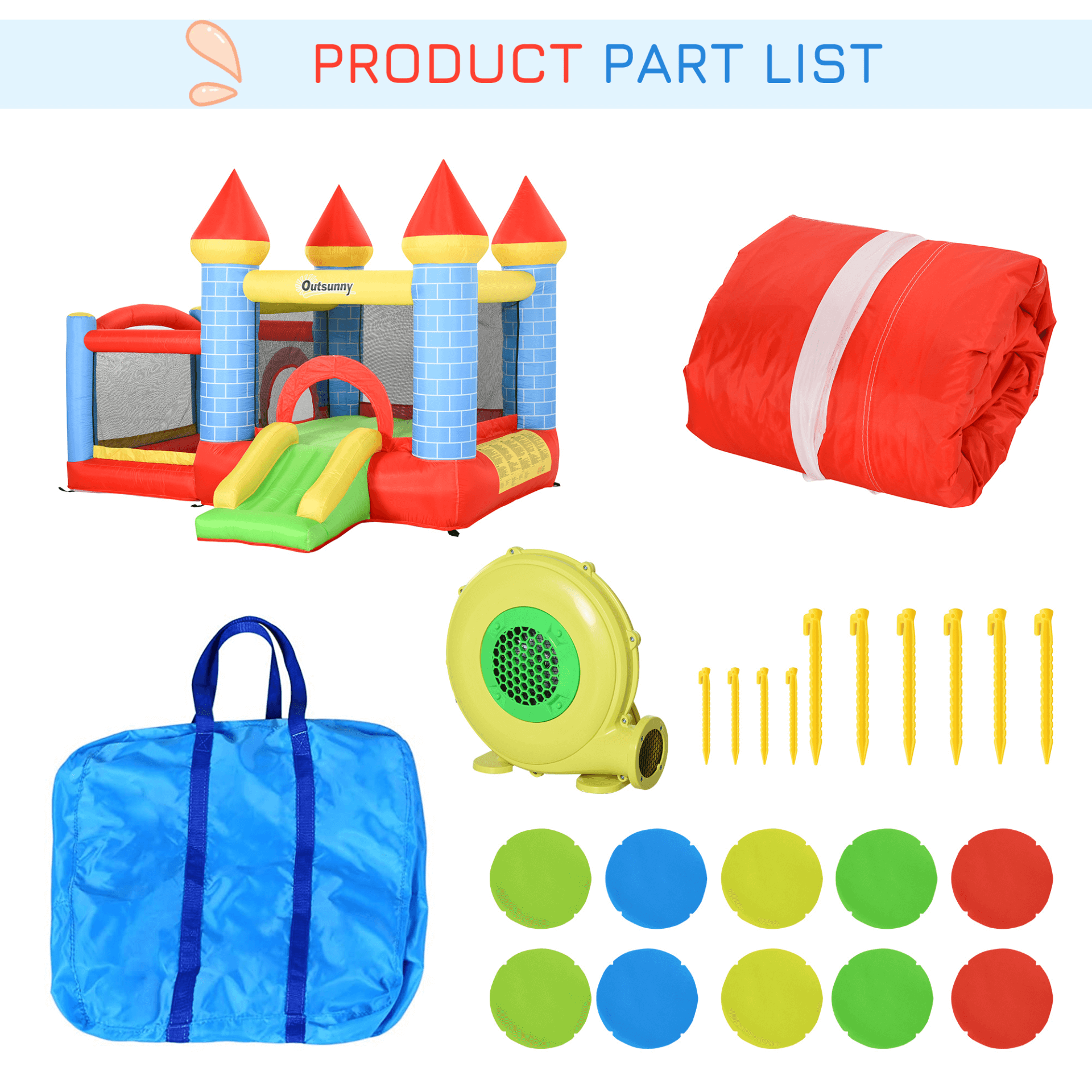 4-in-1 Kids Bounce Castle House - Outdoor Fun, The ultimate play solution for ages 3-8. Features trampoline, slide, water pool, and basketball hoop. Fast 2-minute setup with included air blower.