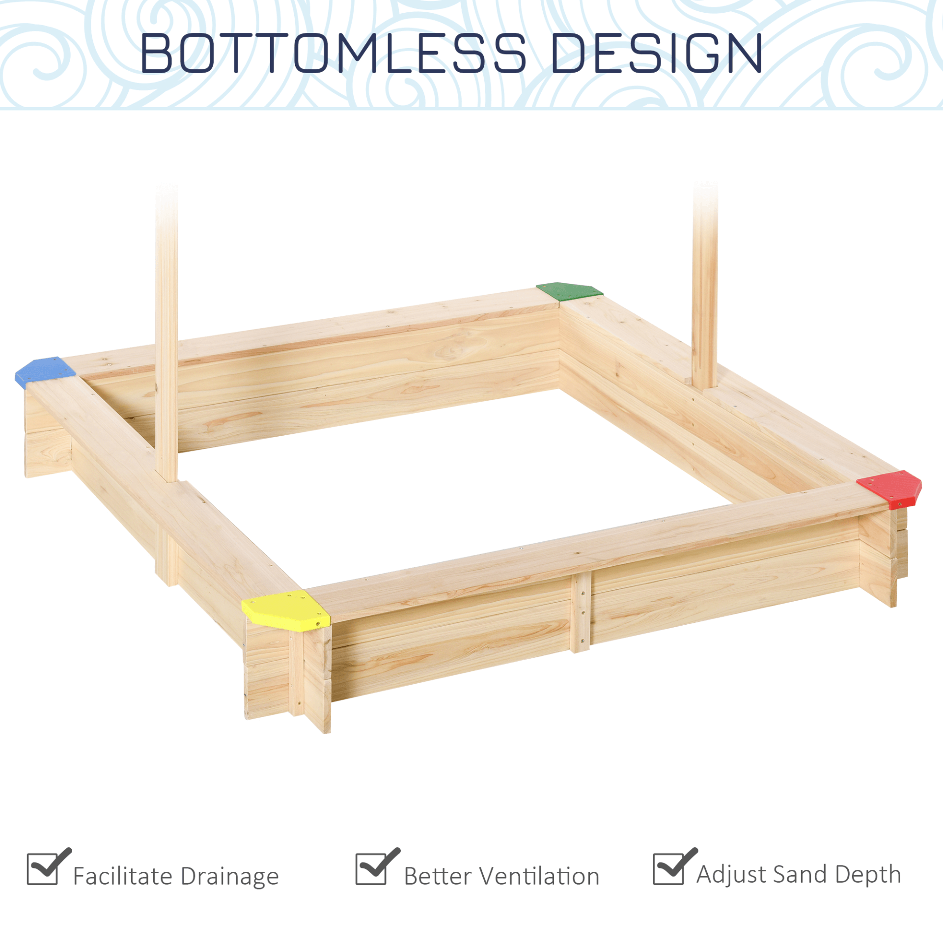 Kids Wooden Sandpit with Adjustable Canopy & Bench Seats, Durable 120x120x120cm wooden sandpit with adjustable canopy for sun protection. Spacious play area for multiple kids. Easy to clean.