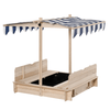 Outsunny Kids Wooden Sand Pit with Canopy & Benches, Enjoy safe outdoor playtime with our adjustable canopy sand pit, featuring sturdy benches and a durable wood frame for endless fun.