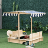 Outsunny Kids Wooden Sand Pit with Canopy & Benches, Enjoy safe outdoor playtime with our adjustable canopy sand pit, featuring sturdy benches and a durable wood frame for endless fun.