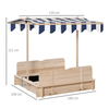 Outsunny Kids Wooden Sand Pit with Canopy & Benches, Enjoy safe outdoor playtime with our adjustable canopy sand pit, featuring sturdy benches and a durable wood frame for endless fun.